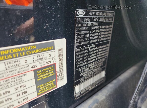 SALWR2PF4GA656723 2016 LAND ROVER RANGE Black VIN կոդի պիտակի տեսք