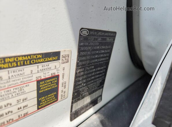SALWR2RE6KA835357 2019 LAND ROVER RANGE White VIN sticker view