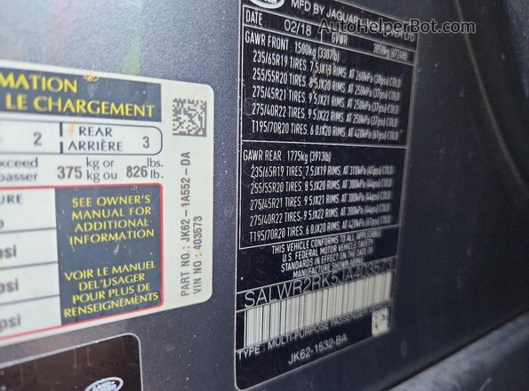 SALWR2RK5JA403573 2018 LAND ROVER RANGE Gray Շարժիչի բաժամունքի տեսք