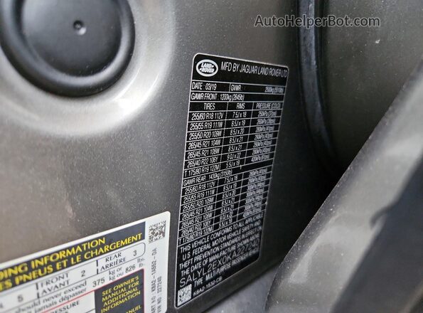 SALYL2EX0KA227240 2019 LAND ROVER RANGE Серый Вид наклейки с VIN-кодом