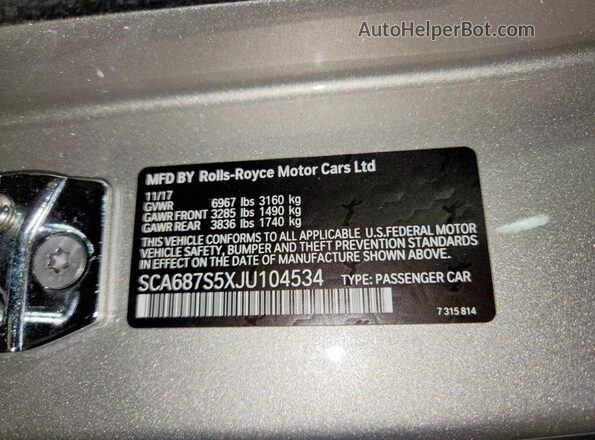 SCA687S5XJU104534 2018 ROLLS-ROYCE PHANTOM Silver Շարժիչի բաժամունքի տեսք