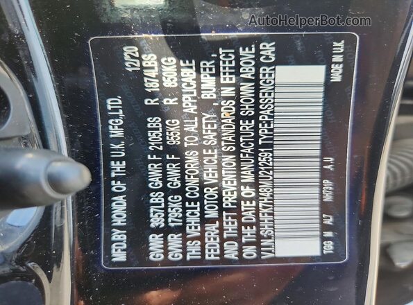 SHHFK7H48MU212591 2021 HONDA CIVIC Black Widok naklejki z numerem VIN