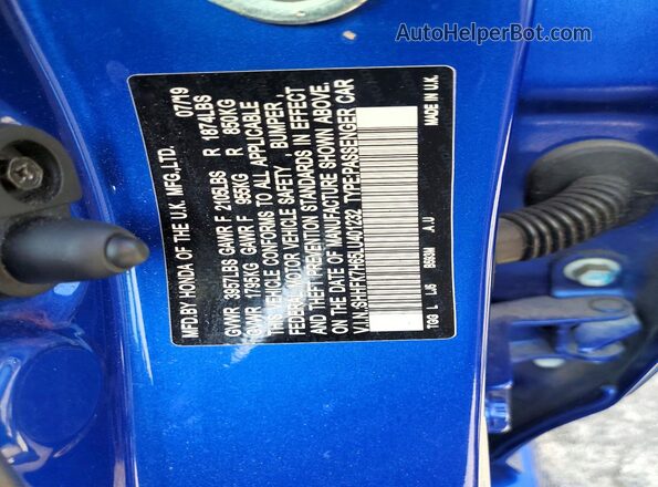 SHHFK7H65LU401232 2020 HONDA CIVIC Blue Vista del compartimento del motor
