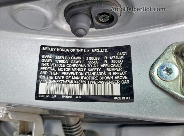 SHHFK7H67MU418759 2021 HONDA CIVIC Silver Widok komory silnika