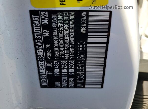 W1K3G4EB4NJ361880 2022 MERCEDES-BENZ A White Շարժիչի բաժամունքի տեսք