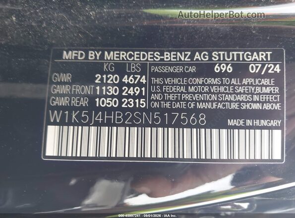 W1K5J4HB2SN517568 2025 MERCEDES-BENZ CLA-CLASS Черный Вид подкапотного пространства