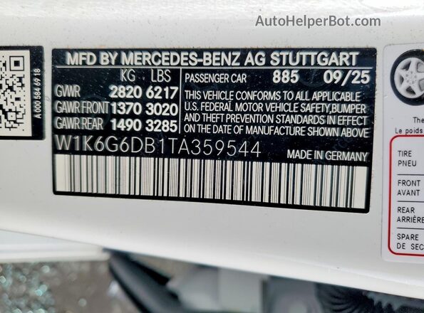 W1K6G6DB1TA359544 2026 MERCEDES-BENZ S White Շարժիչի բաժամունքի տեսք