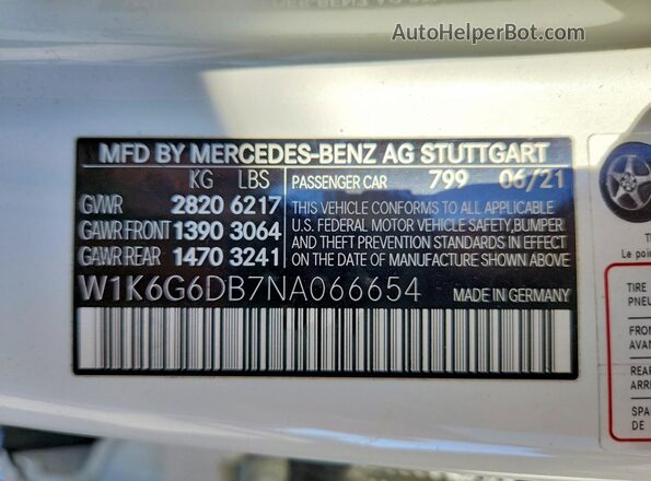 W1K6G6DB7NA066654 2022 MERCEDES-BENZ S White Вид підкапотного простору