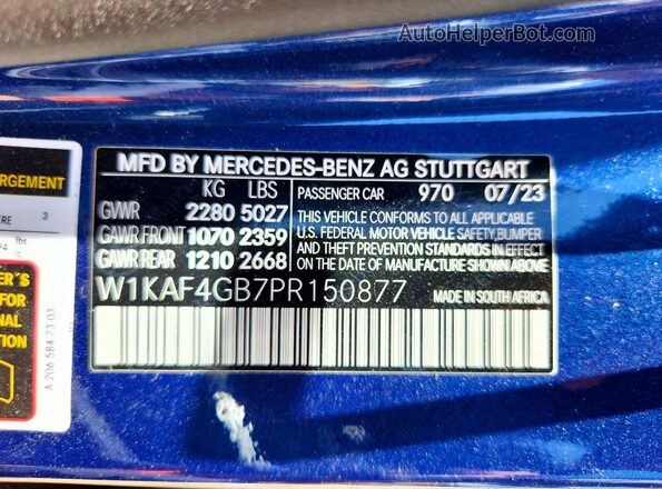 W1KAF4GB7PR150877 2023 MERCEDES-BENZ C Blue VIN կոդի պիտակի տեսք