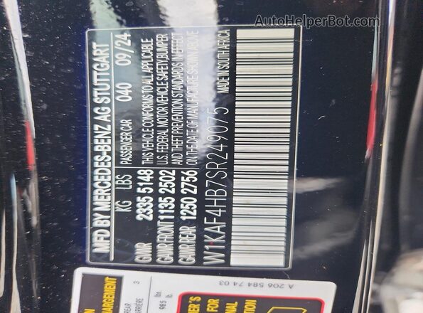 W1KAF4HB7SR249075 2025 MERCEDES-BENZ C Black VIN sticker view