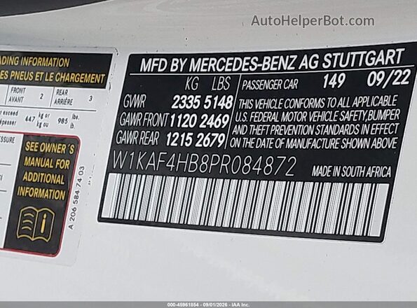 W1KAF4HB8PR084872 2023 MERCEDES-BENZ C-CLASS White Vista del compartimento del motor