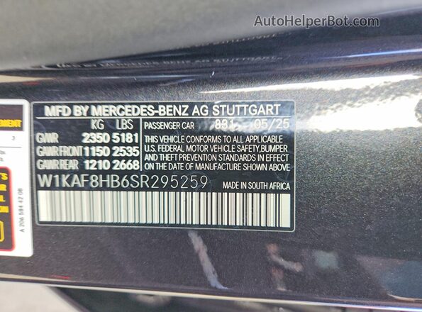W1KAF8HB6SR295259 2025 MERCEDES-BENZ C-CLASS Charcoal Vista de la etiqueta del VIN