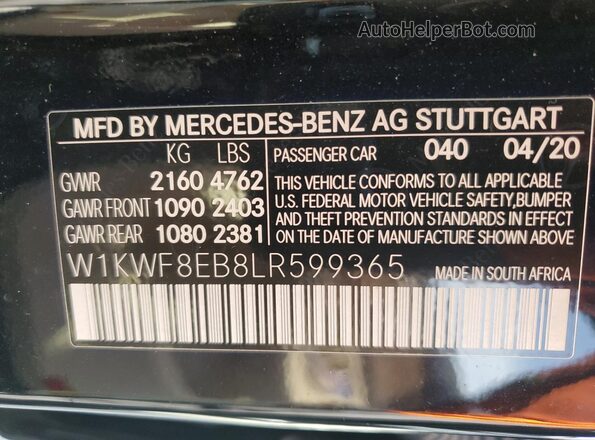 W1KWF8EB8LR599365 2020 MERCEDES-BENZ C Black VIN sticker view