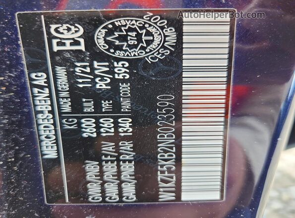 W1KZF5KB2NB023590 2022 MERCEDES-BENZ E Blue VIN կոդի պիտակի տեսք