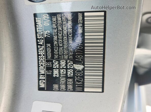 W1KZF8DB5LA817694 2020 MERCEDES-BENZ E Silver Engine compartment view