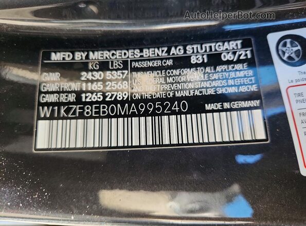 W1KZF8EB0MA995240 2021 MERCEDES-BENZ E Charcoal Вид підкапотного простору