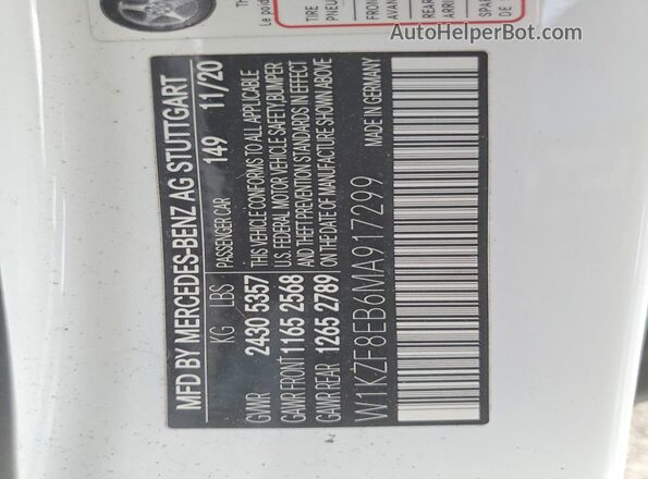 W1KZF8EB6MA917299 2021 MERCEDES-BENZ E White Вид підкапотного простору