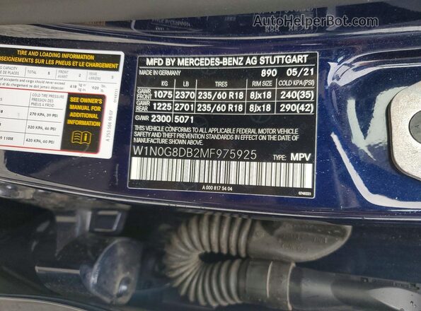 W1N0G8DB2MF975925 2021 MERCEDES-BENZ GLC-CLASS Blue VIN կոդի պիտակի տեսք