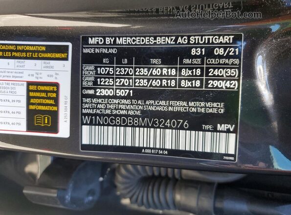 W1N0G8DB8MV324076 2021 MERCEDES-BENZ GLC-CLASS Black 360 interior view