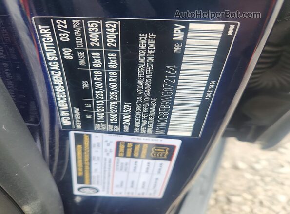 W1N0G8EB9NG072164 2022 MERCEDES-BENZ GLC-CLASS Blue VIN კოდის სტიკერის ხედი