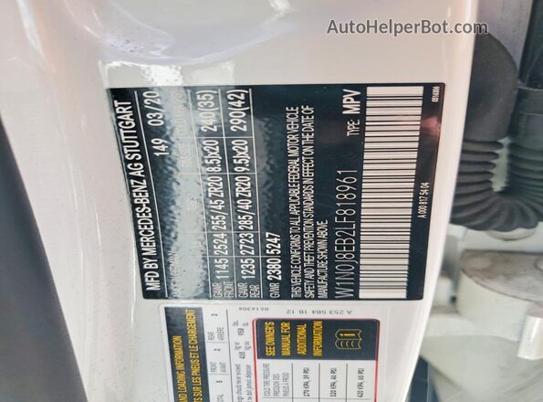 W1N0J8EB2LF818961 2020 MERCEDES-BENZ GLC-CLASS White Widok naklejki z numerem VIN