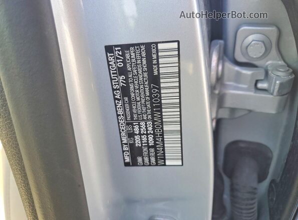 W1N4M4HB0MW110397 2021 MERCEDES-BENZ GLB-CLASS Silver Vista de la etiqueta del VIN