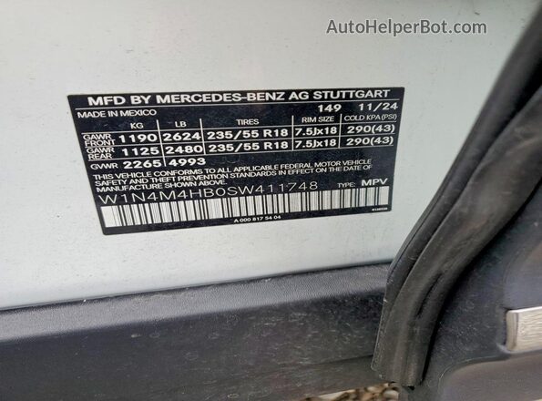 W1N4M4HB0SW411748 2025 MERCEDES-BENZ GLB-CLASS White VIN sticker view