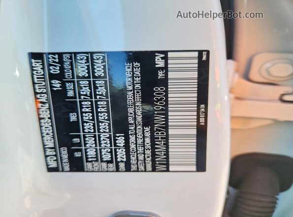 W1N4M4HB7NW196308 2022 MERCEDES-BENZ GLB-CLASS Белый Панорамный вид салона 360°