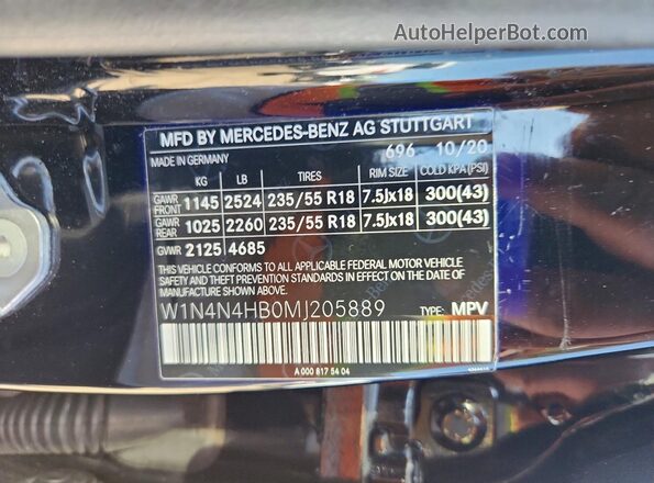 W1N4N4HB0MJ205889 2021 MERCEDES-BENZ GLA Черный Вид наклейки с VIN-кодом