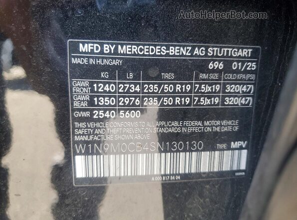 W1N9M0CB4SN130130 2025 MERCEDES-BENZ EQB Black VIN sticker view
