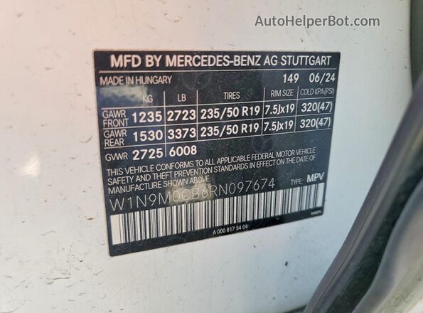 W1N9M0CB6RN097674 2024 MERCEDES-BENZ EQB White VIN კოდის სტიკერის ხედი