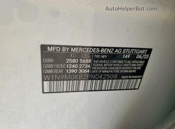 W1N9M0KB2PN042508 2023 MERCEDES-BENZ EQB White Панорамний вид салону 360°