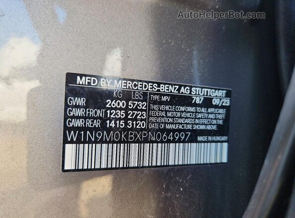 W1N9M0KBXPN064997 2023 MERCEDES-BENZ EQB Gray VIN կոդի պիտակի տեսք