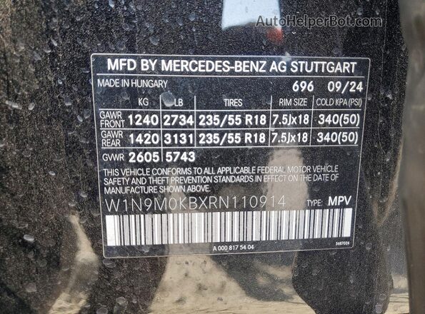 W1N9M0KBXRN110914 2024 MERCEDES-BENZ EQB Black Вид наклейки з VIN-кодом