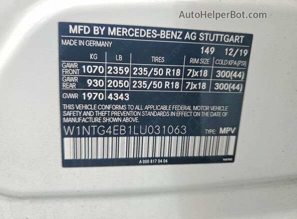 W1NTG4EB1LU031063 2020 MERCEDES-BENZ GLA Белый Вид подкапотного пространства