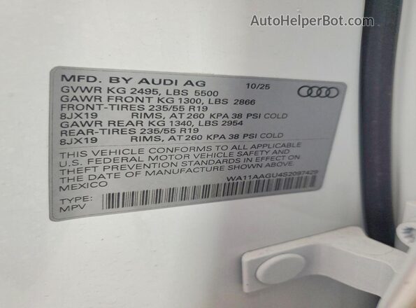 WA11AAGU4S2097429 2025 AUDI Q5 White VIN sticker view