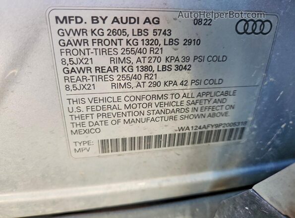 WA124AFY9P2005318 2023 AUDI SQ5 Серебряный Вид наклейки с VIN-кодом