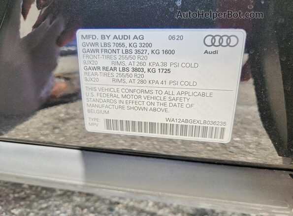 WA12ABGEXLB036235 2020 AUDI E-TRON Black VIN կոդի պիտակի տեսք
