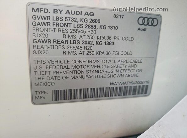WA1A4AFY9J2008710 2018 AUDI SQ5 Белый Вид наклейки с VIN-кодом