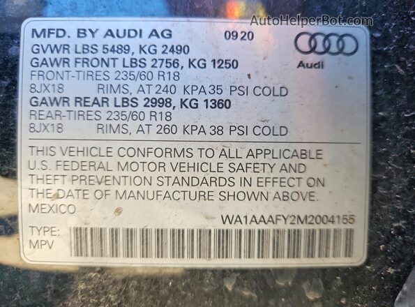 WA1AAAFY2M2004155 2021 AUDI Q5 Black Vista interior de 360 grados