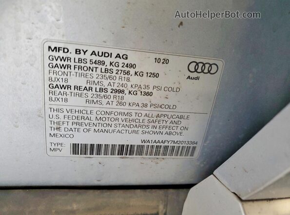 WA1AAAFY7M2013384 2021 AUDI Q5 Silver Widok wnętrza 360 stopni