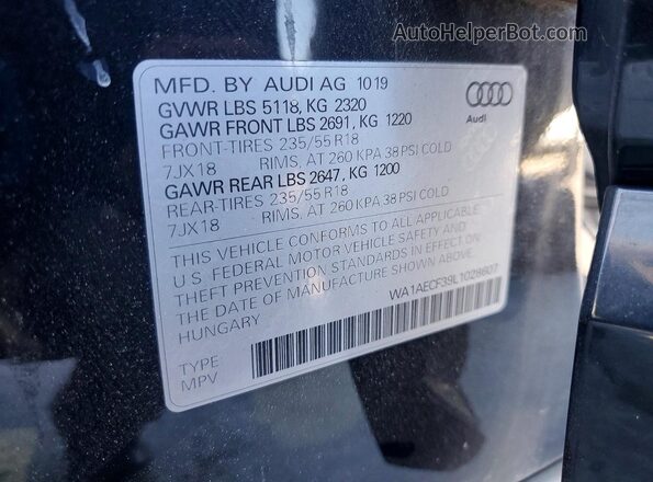 WA1AECF39L1028607 2020 AUDI Q3 Black Vista de la etiqueta del VIN