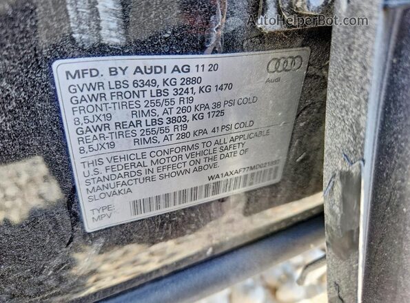 WA1AXAF77MD021897 2021 AUDI Q7 Black Вид наклейки з VIN-кодом