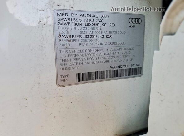 WA1BECF30L1107149 2020 AUDI Q3 White Вид підкапотного простору