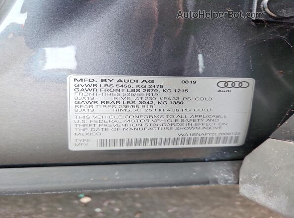 WA1BNAFY2L2009122 2020 AUDI Q5 Gray Widok wnętrza 360 stopni