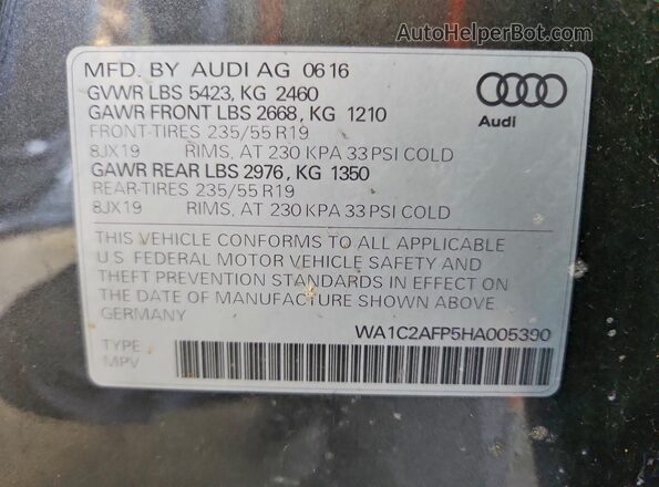 WA1C2AFP5HA005390 2017 AUDI Q5 Серый Вид наклейки с VIN-кодом