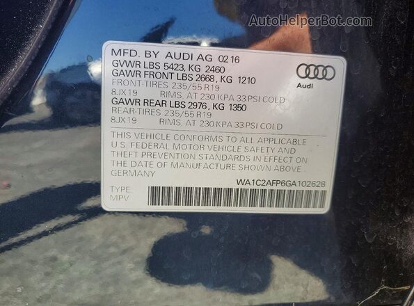 WA1C2AFP6GA102628 2016 AUDI Q5 Black VIN კოდის სტიკერის ხედი