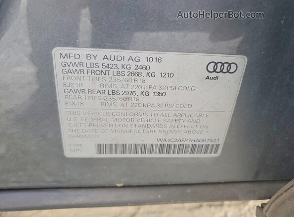 WA1C2AFP7HA067521 2017 AUDI Q5 Gray VIN կոդի պիտակի տեսք