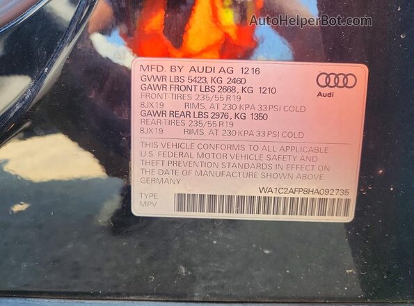 WA1C2AFP8HA092735 2017 AUDI Q5 Black VIN sticker view
