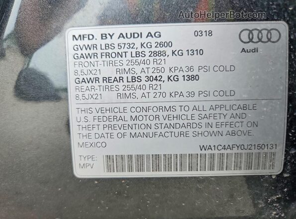 WA1C4AFY0J2150131 2018 AUDI SQ5 Серый Вид наклейки с VIN-кодом